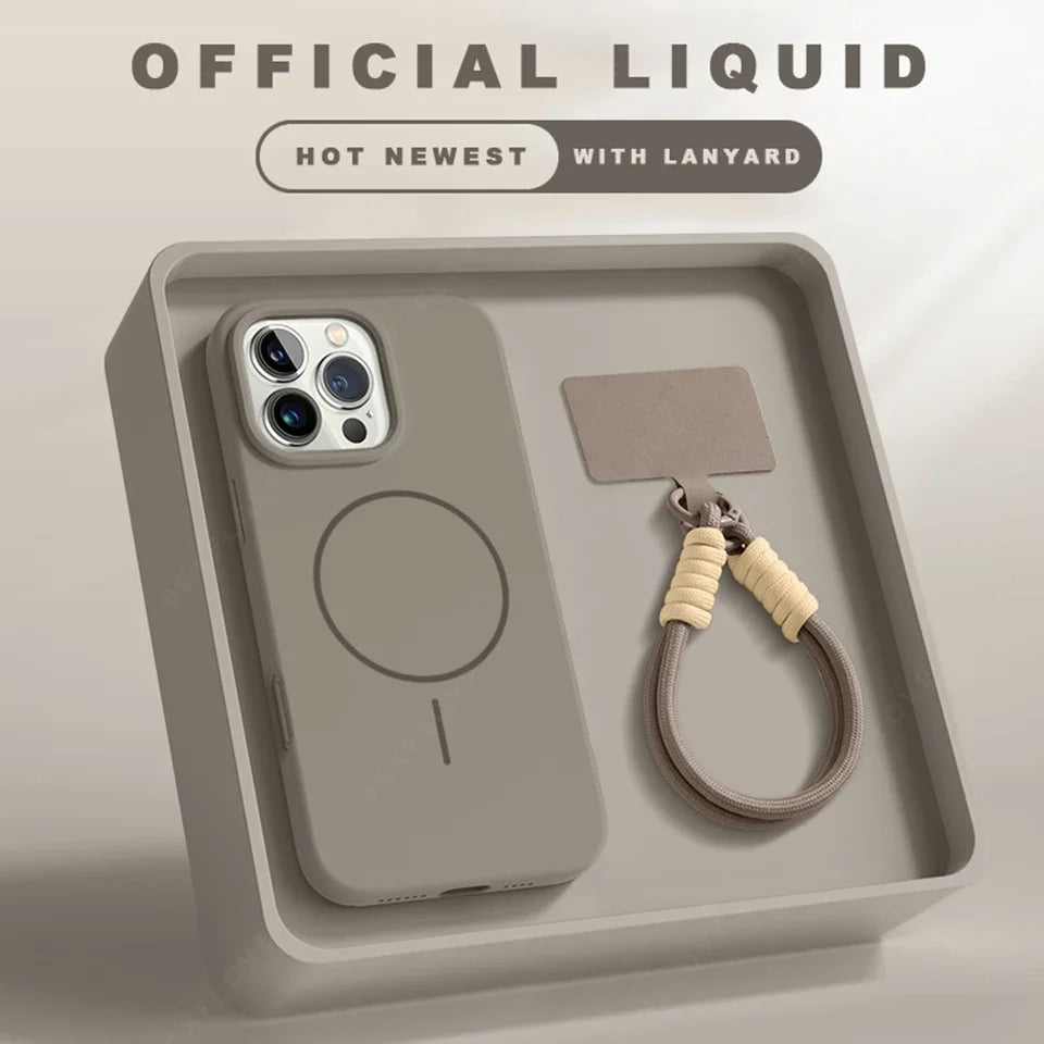 Magnetic Phone Case For iPhone 15 16 Plus Pro Max Silicone Official Lanyard Magsafe Strap Protector Soft Cover