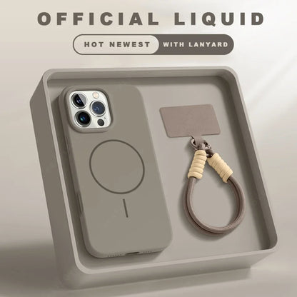 Magnetic Phone Case For iPhone 15 16 Plus Pro Max Silicone Official Lanyard Magsafe Strap Protector Soft Cover