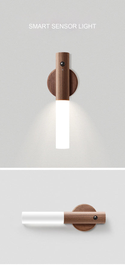 Veilleuse LED magnétique aste avec capteur de mouvement PIR automatique, applique murale en bois, lampe d'armoire de cuisine créative et intelligente