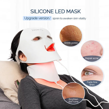 Foreverlily-Masque facial LED en silicone pour le visage et le cou, 7 couleurs, lumière LED, photon rouge, thérapie par la lumière 3D, masque facial flexible, soins de la peau anti-acné