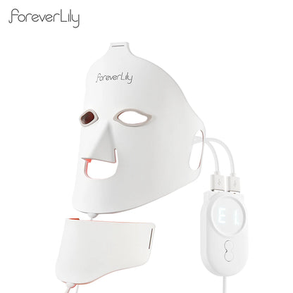 Foreverlily-Masque facial LED en silicone pour le visage et le cou, 7 couleurs, lumière LED, photon rouge, thérapie par la lumière 3D, masque facial flexible, soins de la peau anti-acné