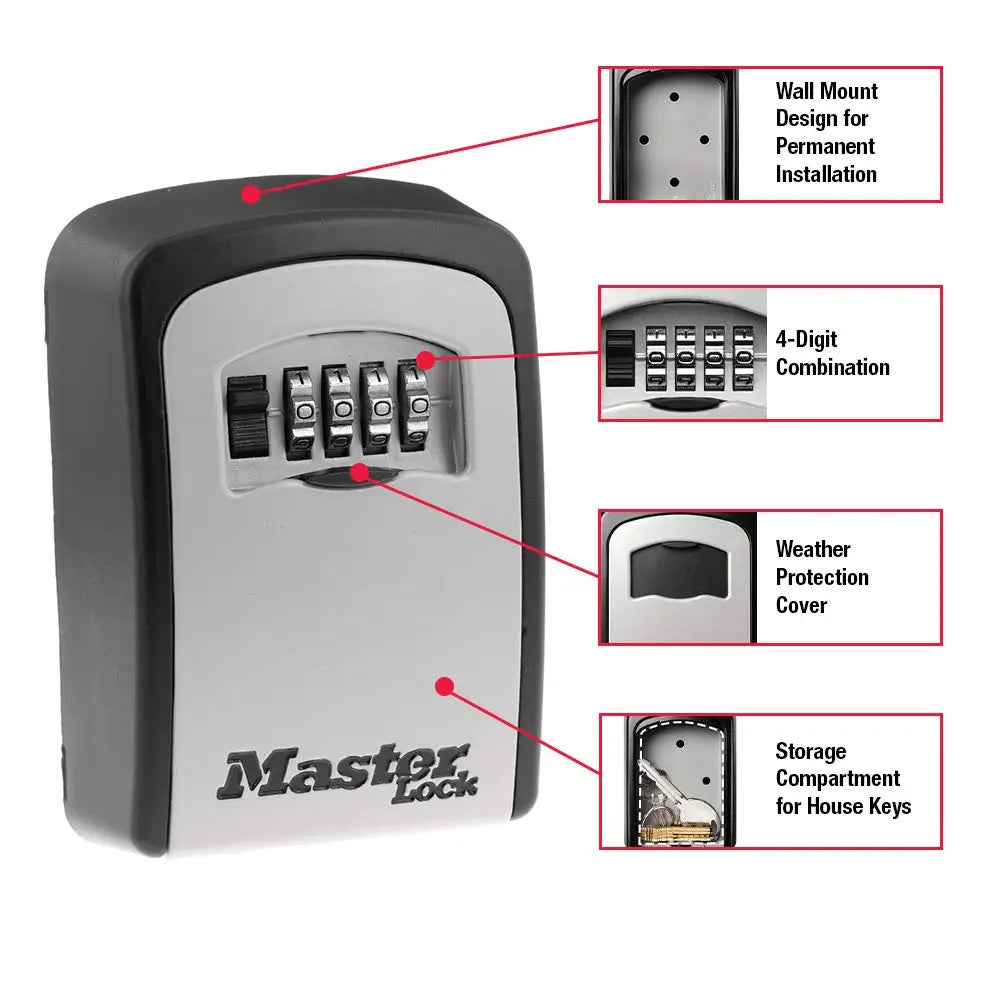 Master Lock-Boîte de rangement murale pour clés, coffre-fort d'extérieur pour la maison, capacité 5401EC, 5 clés