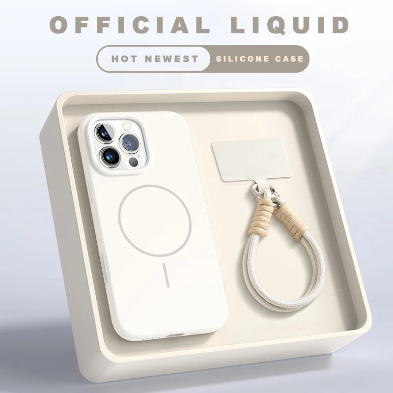 Magnetic Phone Case For iPhone 15 16 Plus Pro Max Silicone Official Lanyard Magsafe Strap Protector Soft Cover