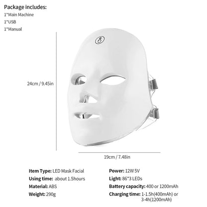 Masque facial anti-âge à photons LED, thérapie à la lumière rouge, masque de beauté pour le visage et le cou, traitement de relaxation, soins de la peau antidéformables, 7 couleurs