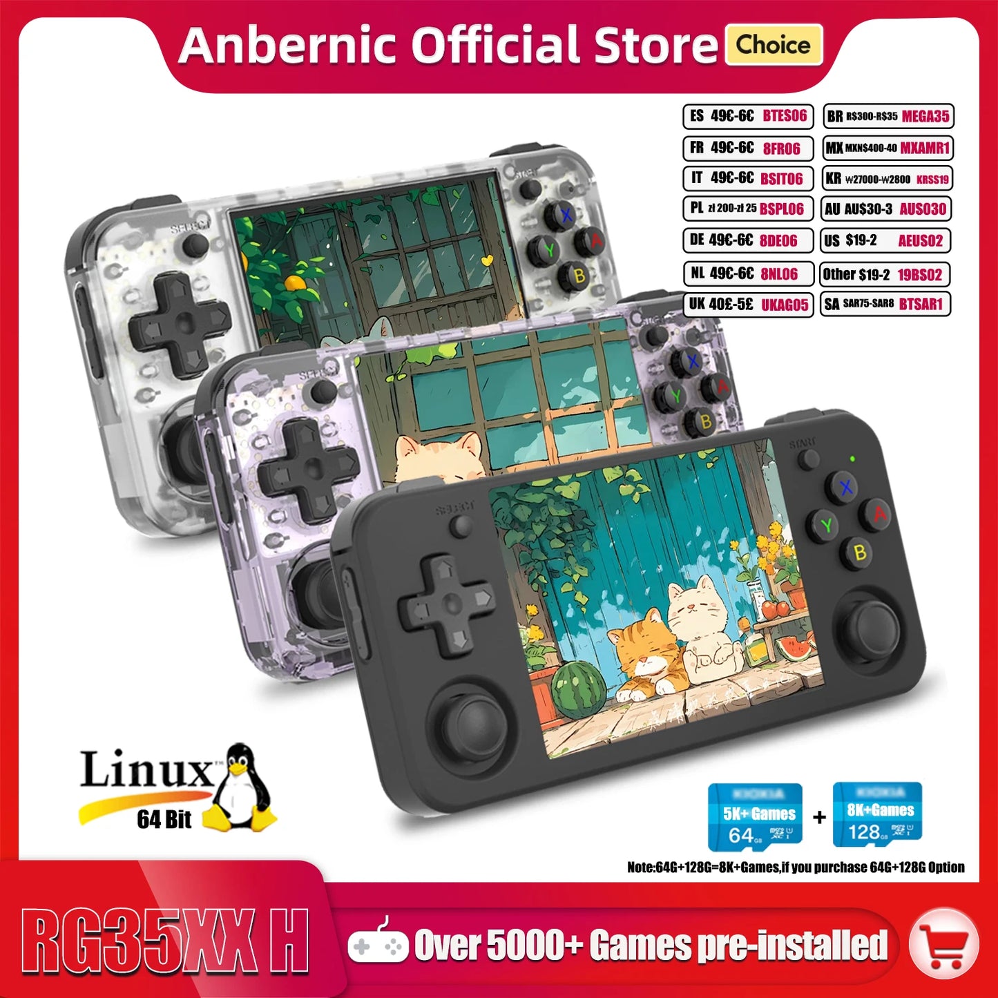 ANBERAlfred-Consoles portables RG35XX H pour jeux vidéo, lecteur de jeu rétro, écran IPS 3.5*640, 480 pouces, 3300 mAh, plus de 5000 jeux