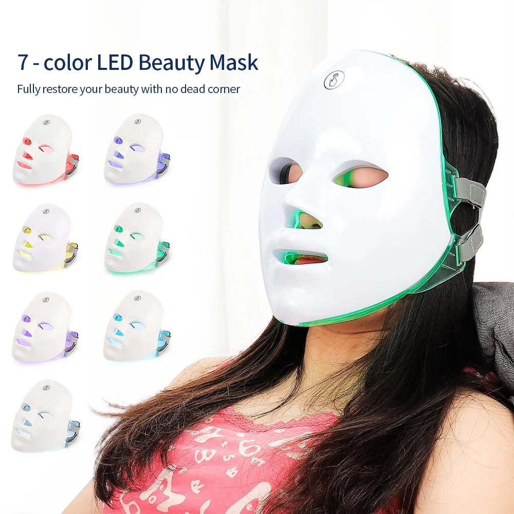 Masque facial anti-âge à photons LED, thérapie à la lumière rouge, masque de beauté pour le visage et le cou, traitement de relaxation, soins de la peau antidéformables, 7 couleurs