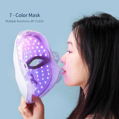 Masque facial anti-âge à photons LED, thérapie à la lumière rouge, masque de beauté pour le visage et le cou, traitement de relaxation, soins de la peau antidéformables, 7 couleurs