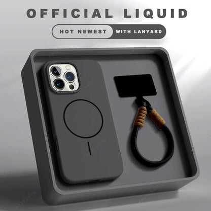 Magnetic Phone Case For iPhone 15 16 Plus Pro Max Silicone Official Lanyard Magsafe Strap Protector Soft Cover