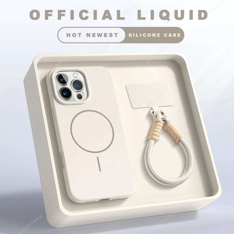 Magnetic Phone Case For iPhone 15 16 Plus Pro Max Silicone Official Lanyard Magsafe Strap Protector Soft Cover