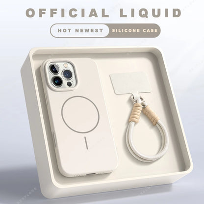 Magnetic Phone Case For iPhone 15 16 Plus Pro Max Silicone Official Lanyard Magsafe Strap Protector Soft Cover