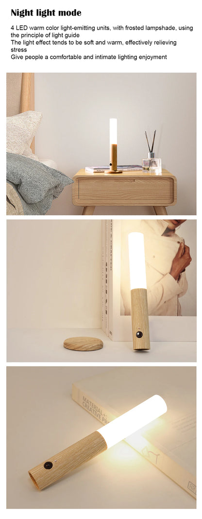 Veilleuse LED magnétique aste avec capteur de mouvement PIR automatique, applique murale en bois, lampe d'armoire de cuisine créative et intelligente